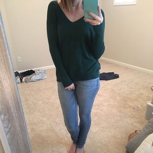 White House Black Market Green V-neck Sweater S